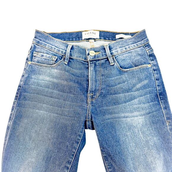 Frame Le Skinny de Jeanne Raw Distressed Hem Denim Jeans Woodbine Size 24 - Picture 4 of 8